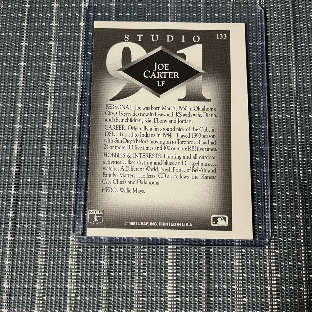 1991 ERROR CARD ⚾️ Joe Carter Leaf Inc Studio 91 MLB Baseball Trading Card #133